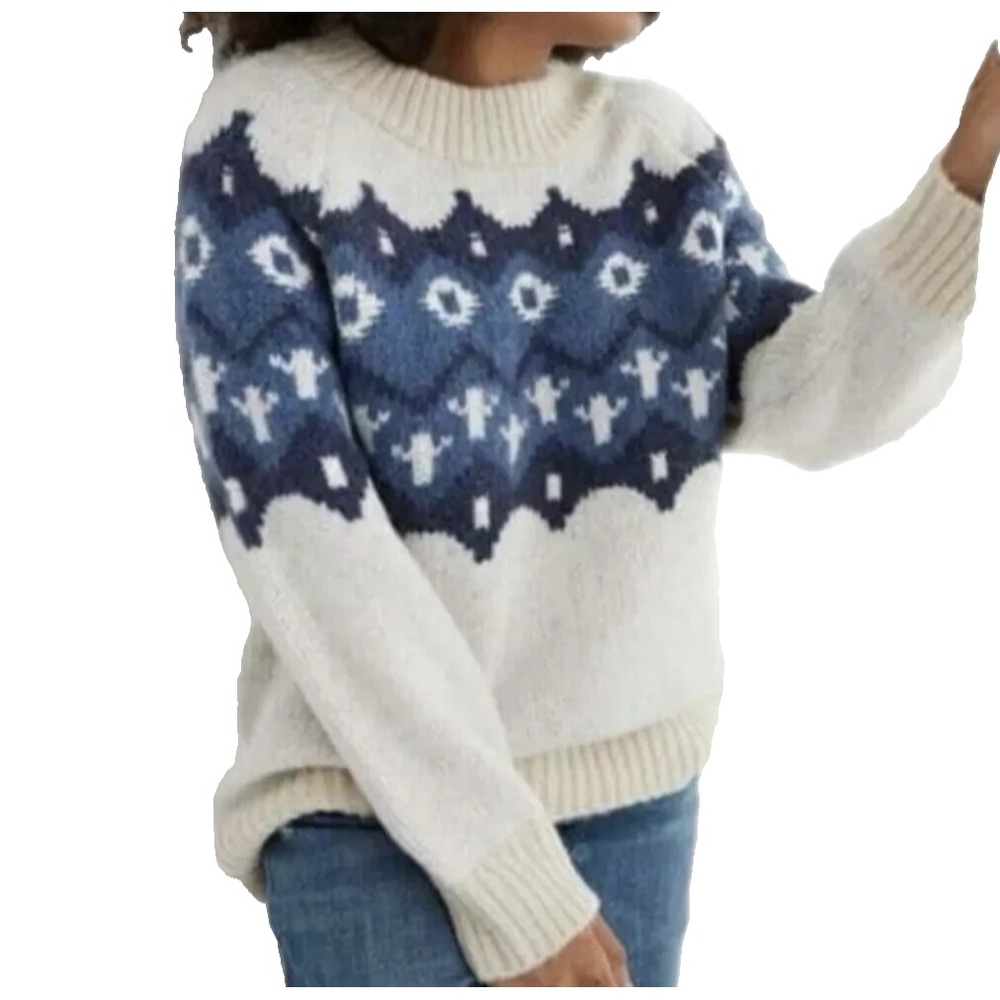 Aerie Fair Isle Chunky Knit Sweater Women M Wool Blend Nordic Oversized Pullover
